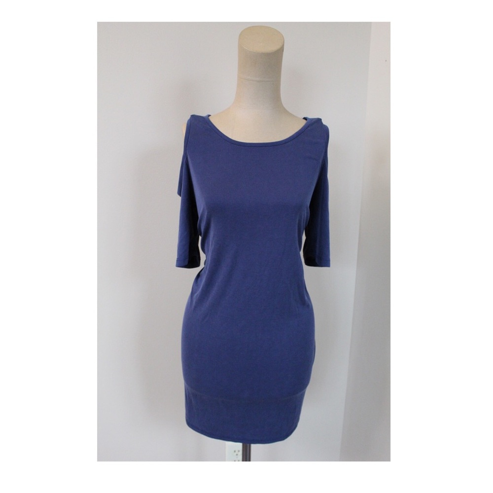 Blue Cold Shoulder Flowy Dress